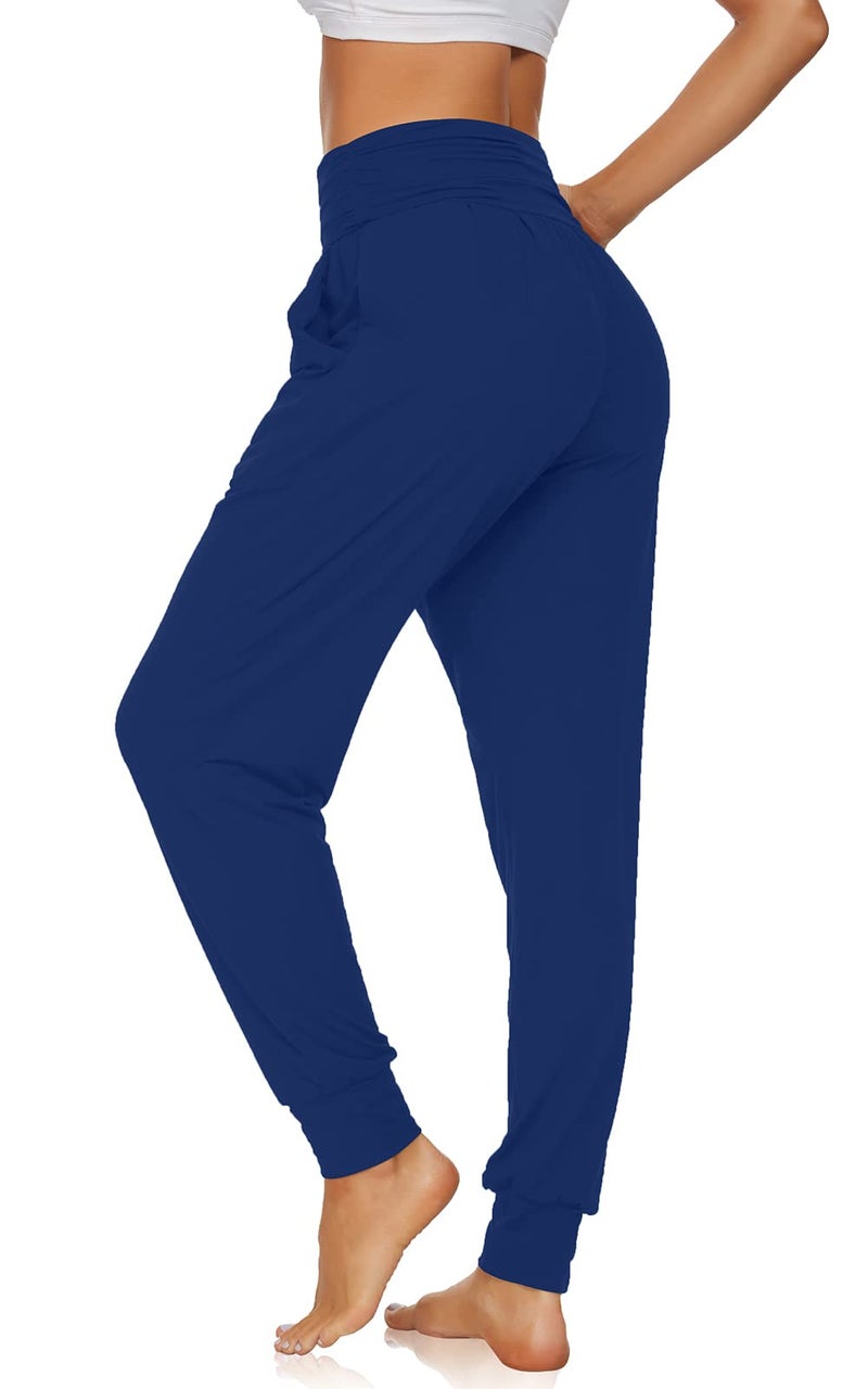 UEU Women's High Waist Casual Yoga Joggers Pants Loose Fitting Sweats Workout Lounge Fitness Exercise Chic Pants with Pockets(Royal Blue, L) - Image 3