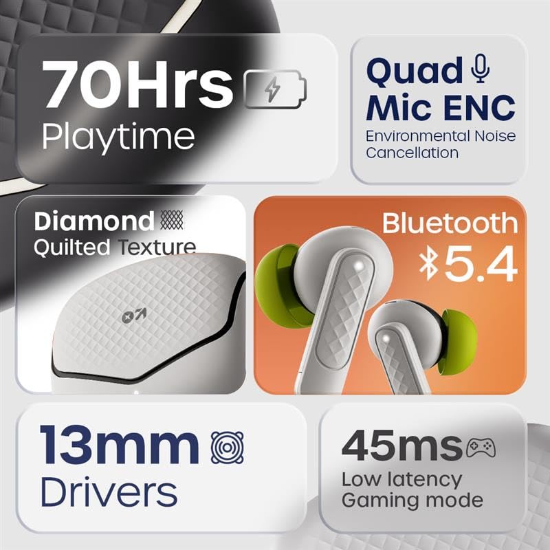 GOBOULT Z40 V2.0 with 70H Playtime, Quad Mic ENC, 45ms Low Latency, 13mm Bass, Legacy Continues, IPX5, Bluetooth 5.4, TWS Truly Wireless in Ear Earbuds (Arctic Blue) (Onyx Grey) - Image 2