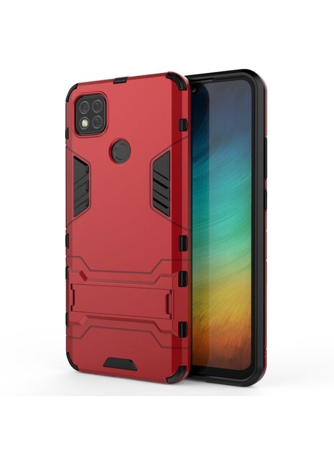 HuHa Case Cover For Xiaomi Redmi 9C PC + TPU Shockproof Protective Case with Holder Red 