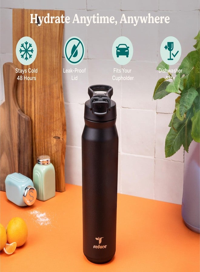 REDUCE 32 oz Hydrate Pro Stainless Steel Insulated Water Bottle - Flip Top Leak-Proof Lid, Dishwasher Safe, BPA-Free, Dual Wall Vacuum, Keeps Drinks Cold for 48 Hrs, Cup Holder Friendly - Mineral Blue - Image 2