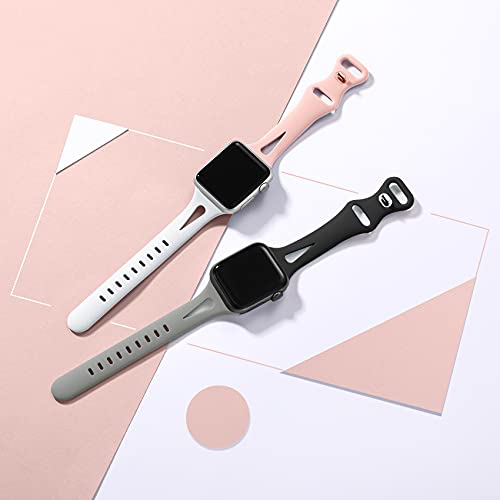 Getino Compatible with Apple Watch Band 40mm 38mm 41mm 42mm iWatch Series 11 10 9 8 7 6 5 4 3 2 1 SE Women Men, Stylish Durable Soft Silicone Slim Sport Watch Bands, Black/Pebble Gray/Pink Sand/White - Image 2