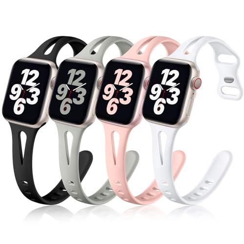 Getino Compatible with Apple Watch Band 40mm 38mm 41mm 42mm iWatch Series 11 10 9 8 7 6 5 4 3 2 1 SE Women Men, Stylish Durable Soft Silicone Slim Sport Watch Bands, Black/Pebble Gray/Pink Sand/White - Image 1