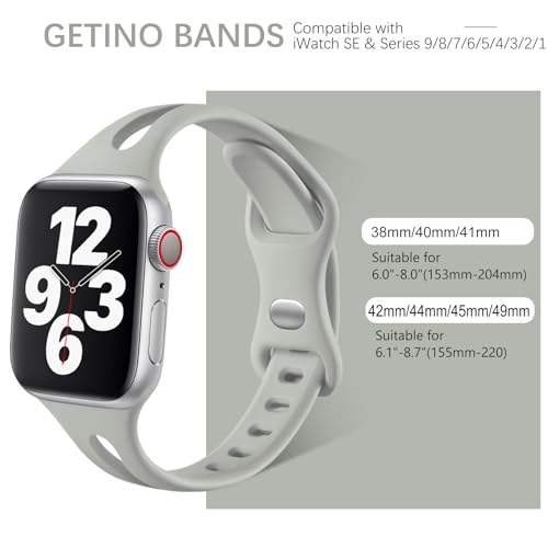 Getino Compatible with Apple Watch Band 40mm 38mm 41mm 42mm iWatch Series 11 10 9 8 7 6 5 4 3 2 1 SE Women Men, Stylish Durable Soft Silicone Slim Sport Watch Bands, Black/Pebble Gray/Pink Sand/White - Image 3