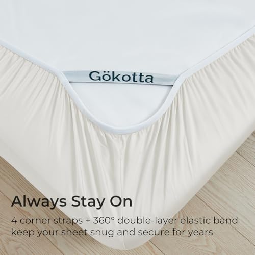 GOKOTTA Queen Size Bed Sheets 4 Piece Set, 100% Rayon Derived from Bamboo, Cooling for Hot Sleepers-Luxury Breathable Soft Sheets, Deep Pocket 16" Fitted Sheet with Elastic Corner Straps, Cream White - Image 5