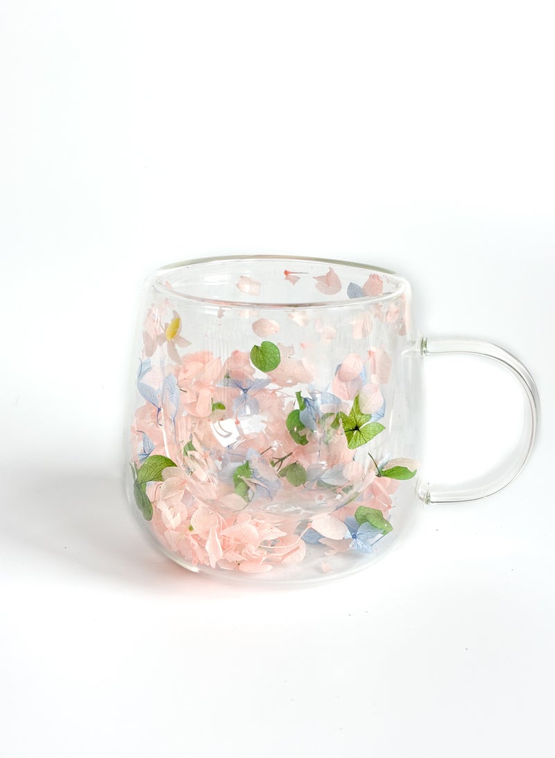 YOLOLAND Double Walled Insulated Glass Coffee Mug 250ml Transparent Clear Cup with Pink Flower Petals Elegant Teacup for Daily Use Home Office Gift - Image 2