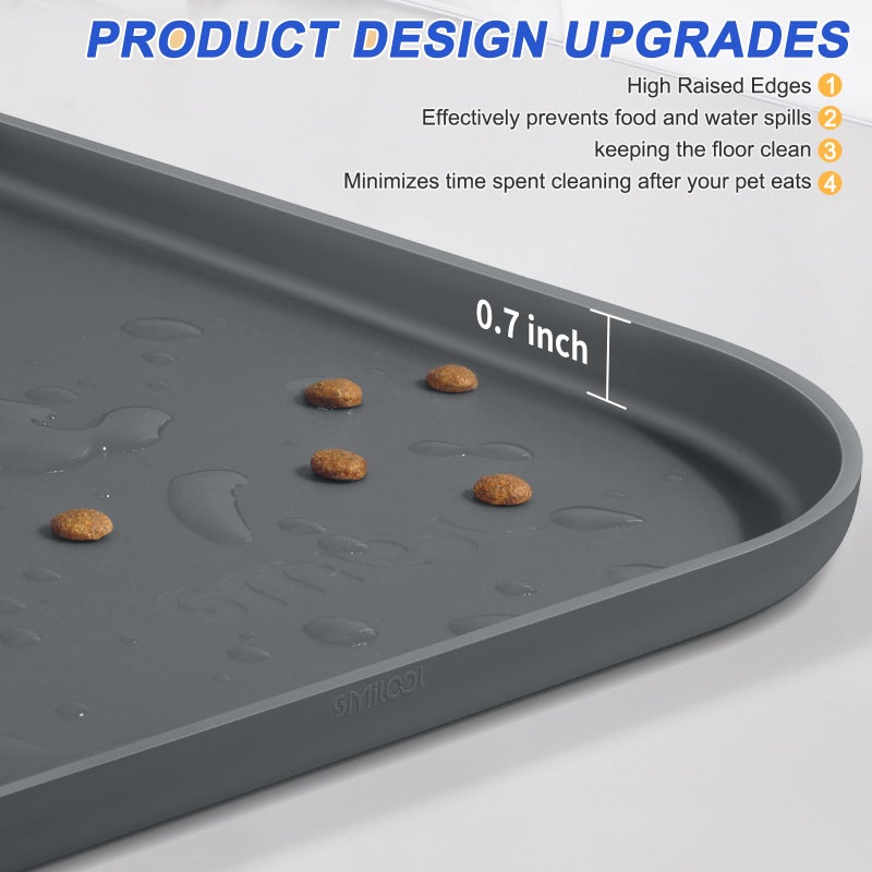 SMILOOL Silicone Pet Feeding Mat with Raised Edge for Food and Water, Dog Bowl Mats, Cat Bowls Placemat with High Lip for Floor Waterproof, Rubber Tray for Cats and Dogs 19 x 12 x 0.7 Dark Grey - Image 4
