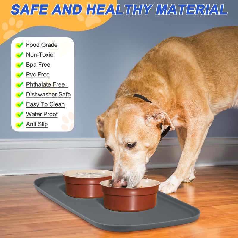 SMILOOL Silicone Pet Feeding Mat with Raised Edge for Food and Water, Dog Bowl Mats, Cat Bowls Placemat with High Lip for Floor Waterproof, Rubber Tray for Cats and Dogs 19 x 12 x 0.7 Dark Grey - Image 3