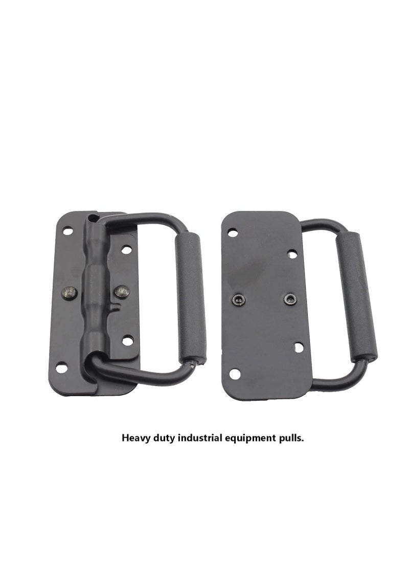 KASTWAVE - Spring Loaded Pull Handles, Surface Mount Chest Handle with Rubber Grip Handmade Chest Trunk Lifter Handle Pull Heavy Duty Hardware for Chests Trunks Crates Storage Boxes Thickened 2mm (2 Pack) - Image 1