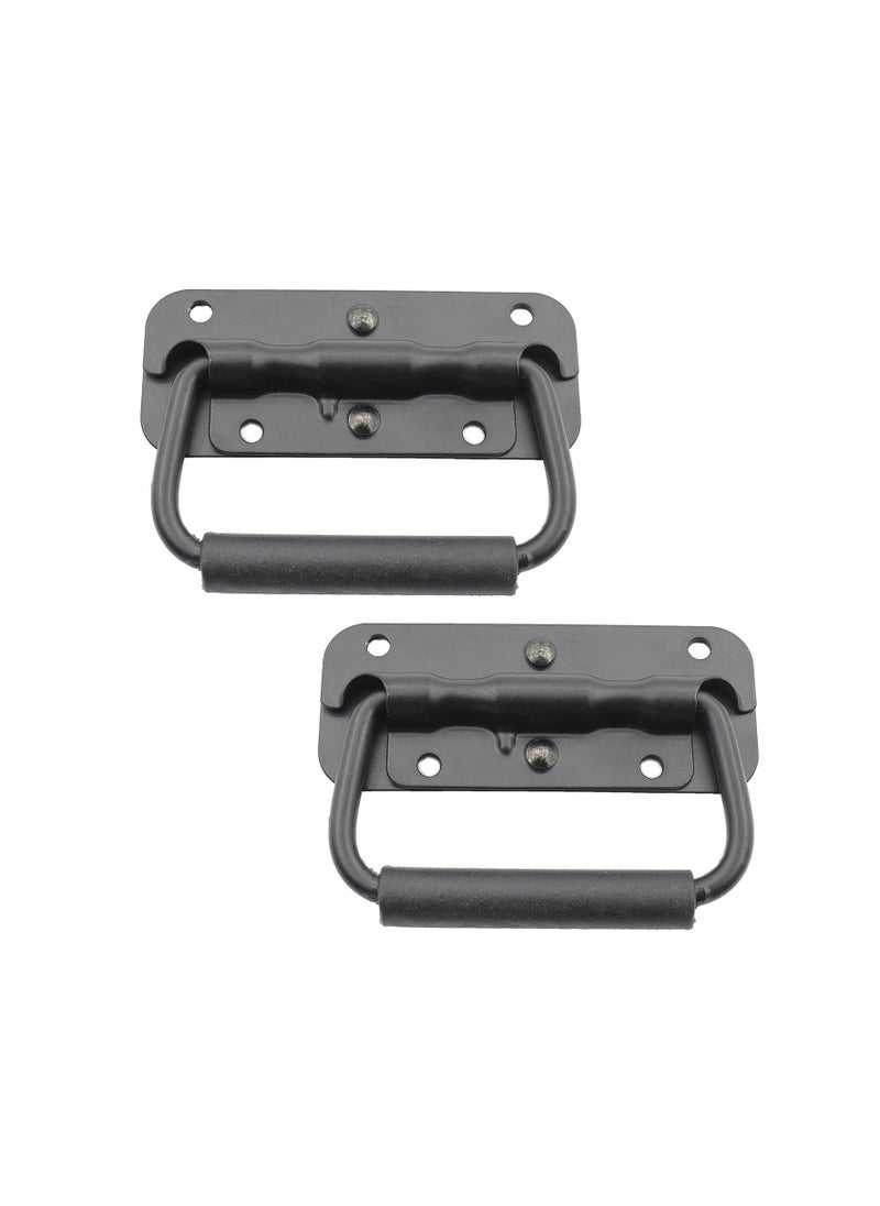 KASTWAVE - Spring Loaded Pull Handles, Surface Mount Chest Handle with Rubber Grip Handmade Chest Trunk Lifter Handle Pull Heavy Duty Hardware for Chests Trunks Crates Storage Boxes Thickened 2mm (2 Pack) - Image 1