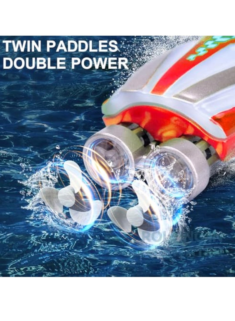 KASTWAVE Mini Remote Control Boat, Fast RC Boat, with Bright Light, Outdoor Adventure Electric RC Racing Boats, with Stunt and Roll, Multideirection and Adjustable Speeds for Pools, Baths, Lakes - Image 3