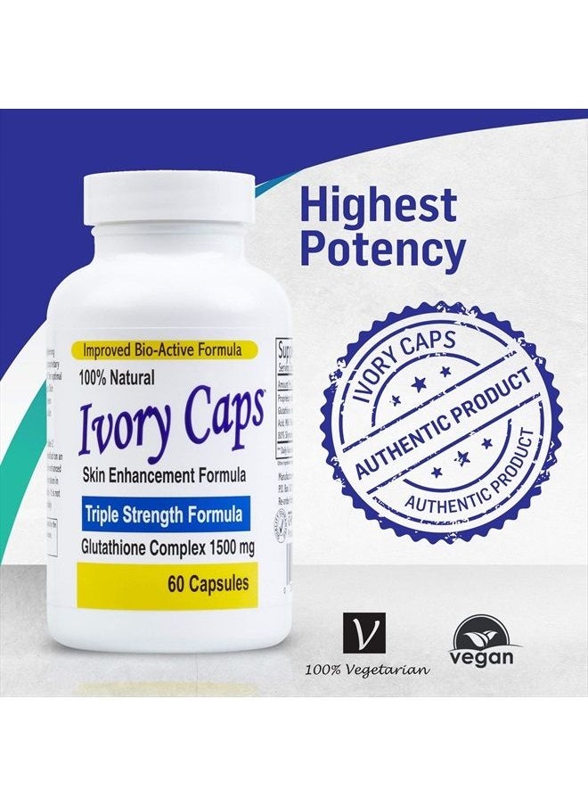 Ivory Caps Maximum Potency 1500 mg Glutathione Skin Whitening Pills Complex, 60 Capsules  - Image 4