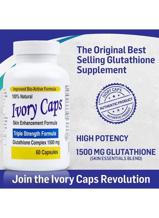 Ivory Caps Maximum Potency 1500 mg Glutathione Skin Whitening Pills Complex, 60 Capsules  - Image 2