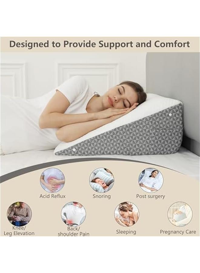 Arabest Memory Foam Bed Wedge Pillow, 10 Inch Triangle Shape Support Pillow for Sleeping, Includes Liner, Elevate Legs, Lumbar, Back - White/Gray - Image 1