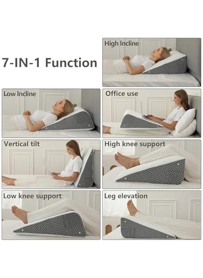 Arabest Memory Foam Bed Wedge Pillow, 10 Inch Triangle Shape Support Pillow for Sleeping, Includes Liner, Elevate Legs, Lumbar, Back - White/Gray - Image 2