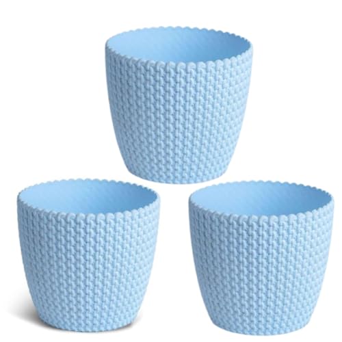 Fox & Fern Sturdy Plastic Fiber Round Flower Pots (Pack of 3) (14x12.50 cm) for Home, Terrace & Gardening Decor Plants Pot | Multicolor | for Indoor & Outdoor (PPCB) Blue - Image 5