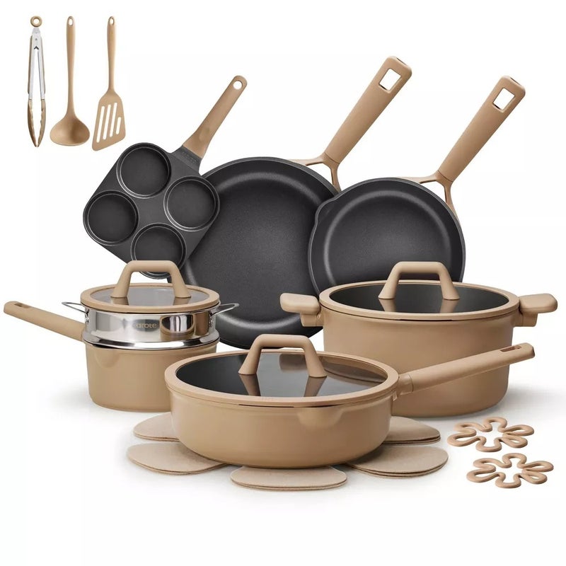 Carote 21-Piece Nonstick Cookware Set, PFOA-Free Healthy Cooking Set, Skillets, Saucepan, Sauté Pan, Casserole, Steamer & 4-in-1 Pan, All Kitchen Stovetop Compatible, Dishwasher Safe (Taupe) - Image 1