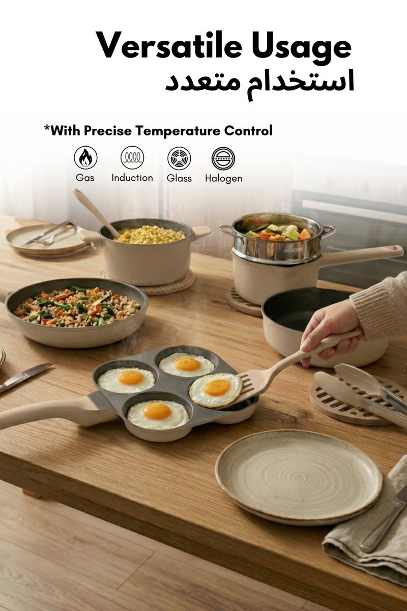 Carote 21-Piece Nonstick Cookware Set, PFOA-Free Healthy Cooking Set, Skillets, Saucepan, Sauté Pan, Casserole, Steamer & 4-in-1 Pan, All Kitchen Stovetop Compatible, Dishwasher Safe (Taupe) - Image 4