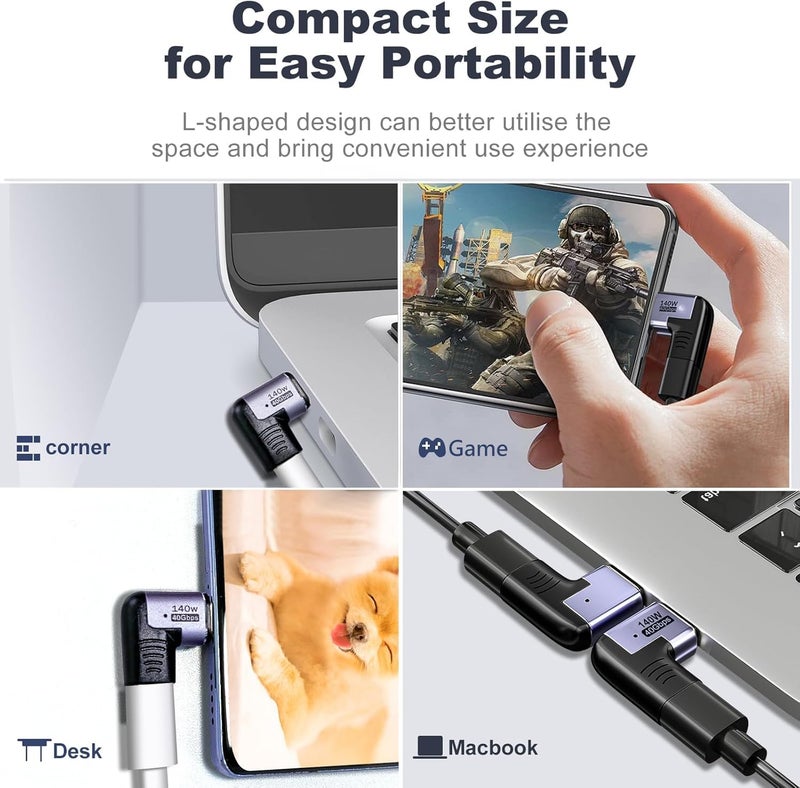 Microware محول USB C مغناطيسي، محول USB C بزاوية 90 درجة، شحن PD 140W 24 دبوس USB4 40Gbps 8K 60Hz لأجهزة Thunderbolt 3/4 Mac-Book Pro/Air Tablet Laptop P5 PSVR2 والمزيد من أجهزة Type C (MMPL-105) - Image 5