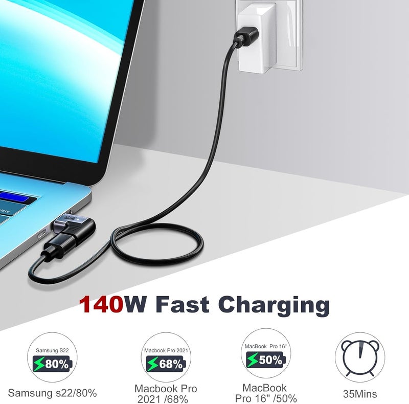 Microware محول USB C مغناطيسي، محول USB C بزاوية 90 درجة، شحن PD 140W 24 دبوس USB4 40Gbps 8K 60Hz لأجهزة Thunderbolt 3/4 Mac-Book Pro/Air Tablet Laptop P5 PSVR2 والمزيد من أجهزة Type C (MMPL-105) - Image 4
