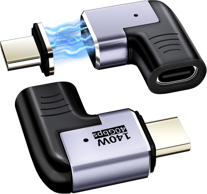 Microware محول USB C مغناطيسي، محول USB C بزاوية 90 درجة، شحن PD 140W 24 دبوس USB4 40Gbps 8K 60Hz لأجهزة Thunderbolt 3/4 Mac-Book Pro/Air Tablet Laptop P5 PSVR2 والمزيد من أجهزة Type C (MMPL-105) - Image 1