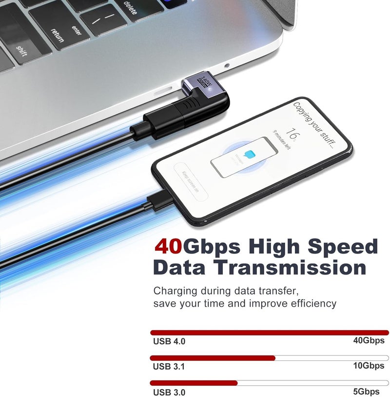 Microware محول USB C مغناطيسي، محول USB C بزاوية 90 درجة، شحن PD 140W 24 دبوس USB4 40Gbps 8K 60Hz لأجهزة Thunderbolt 3/4 Mac-Book Pro/Air Tablet Laptop P5 PSVR2 والمزيد من أجهزة Type C (MMPL-105) - Image 2