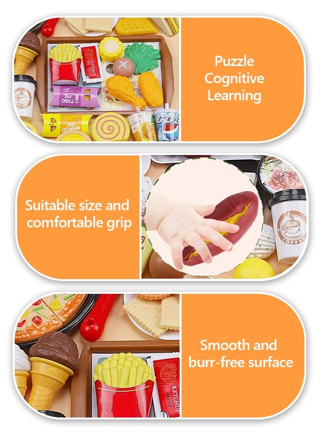 GROIC 56 قطعة من ألعاب الوجبات السريعة، مجموعة ألعاب الطعام، لعبة ملحقات المطبخ التظاهري، بما في ذلك آيس كريم الهامبرغر والبطاطس المقلية، لعبة التعلم المبكر واللعب التظاهري، لعب ملحقات المطبخ للأطفال الصغار - Image 4