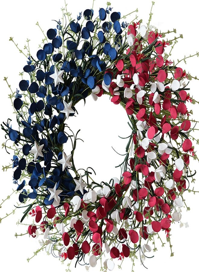 Bibelot Patriotic Wreath 22 Inch, 4th of July Wreath Red White and Blue Flowers, Memorial Day Wreath for Home Wall Window American Independence Day Decor - Image 1