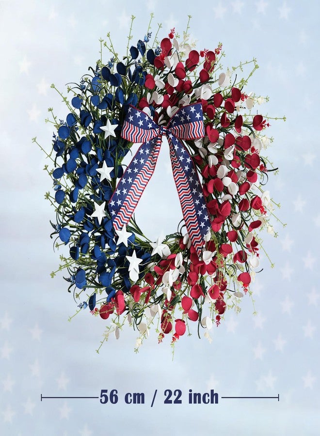 Bibelot Patriotic Wreath 22 Inch, 4th of July Wreath Red White and Blue Flowers, Memorial Day Wreath for Home Wall Window American Independence Day Decor - Image 4