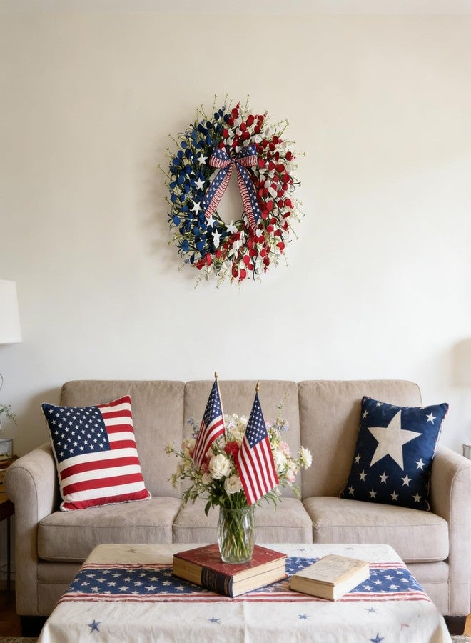 Bibelot Patriotic Wreath 22 Inch, 4th of July Wreath Red White and Blue Flowers, Memorial Day Wreath for Home Wall Window American Independence Day Decor - Image 5