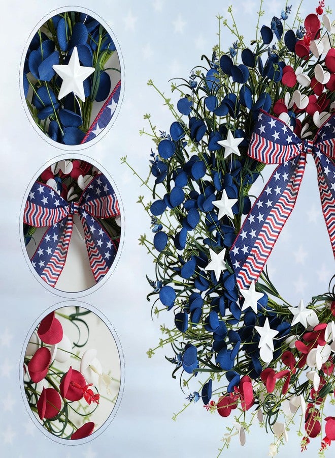 Bibelot Patriotic Wreath 22 Inch, 4th of July Wreath Red White and Blue Flowers, Memorial Day Wreath for Home Wall Window American Independence Day Decor - Image 3