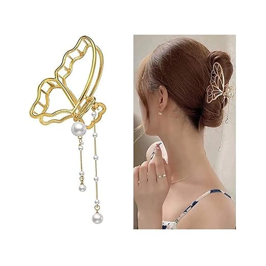 Generic DENICRAAS 2 PCS Butterfly Metal Hair Claw Clip Big Nonslip Gold Hair Clamps Hair Accessories Thick Hair Styling Fashion Hair Supplies pack of 2  - Image 1