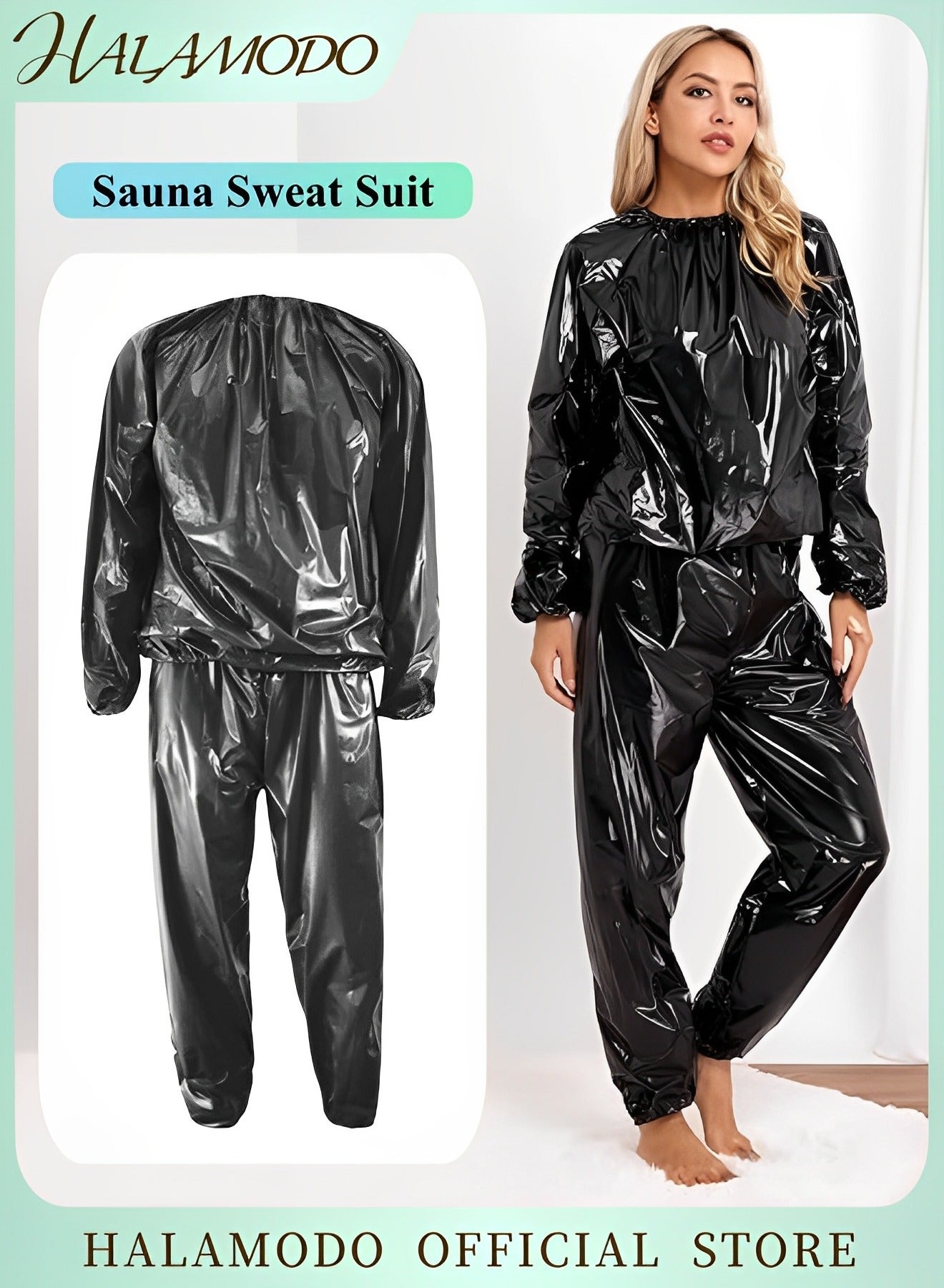 Sauna Sweat Suit Exercise Weight Loss Gym Fitness Workout Anti-Rip Heavy Duty Full-Zip Sauna Suit Fitness Exercise Gym Top Pant for Men Women