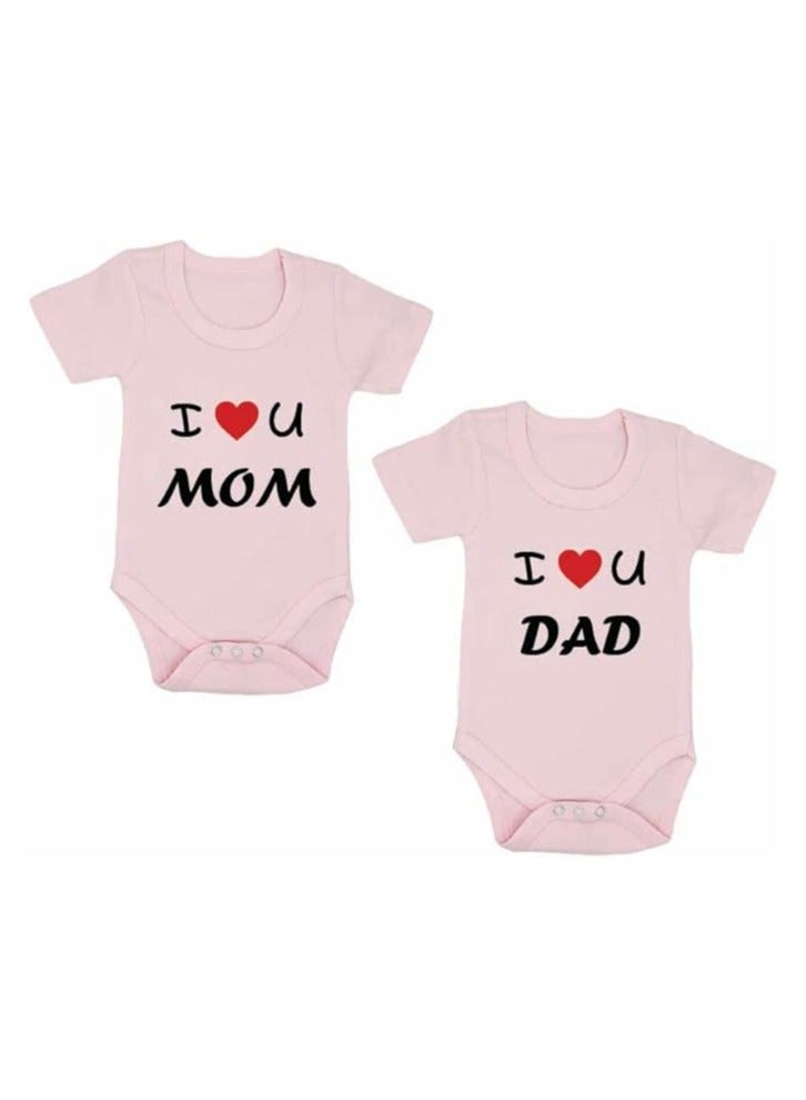 PRINTSHOP4ME Pack Of 2 Baby Romper Mama And Papa Printed-Soft Cotton Short Sleeve Bodysuits For Newborns,Infants And Toddlers-Unisex Baby Onesies For Boys And Girls - Image 1