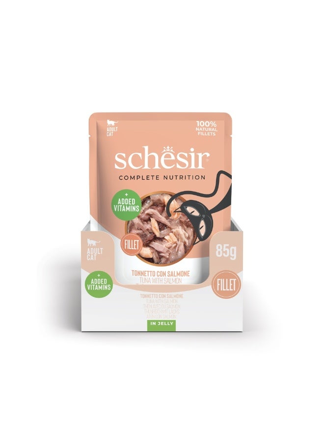 شيسر شيزير طعام رطب للقطط متكامل ومتوازن في الجيلي – تونة مع سلمون 85 جم [الحد الأدنى للطلب: 12 قطعة] - Image 2