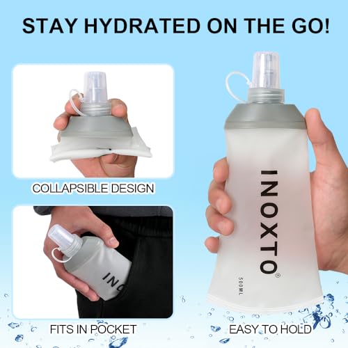 INOXTO زجاجة مياه قابلة للطي INOXTO، زجاجات مياه مرنة لسترات الترطيب وحزم الجري، زجاجات جري مرنة للمشي وركوب الدراجات (250/500 مل) (2 قطع كبيرة) - Image 4