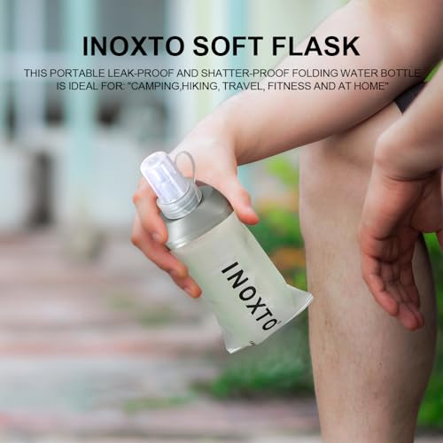 INOXTO زجاجة مياه قابلة للطي INOXTO، زجاجات مياه مرنة لسترات الترطيب وحزم الجري، زجاجات جري مرنة للمشي وركوب الدراجات (250/500 مل) (2 قطع كبيرة) - Image 2