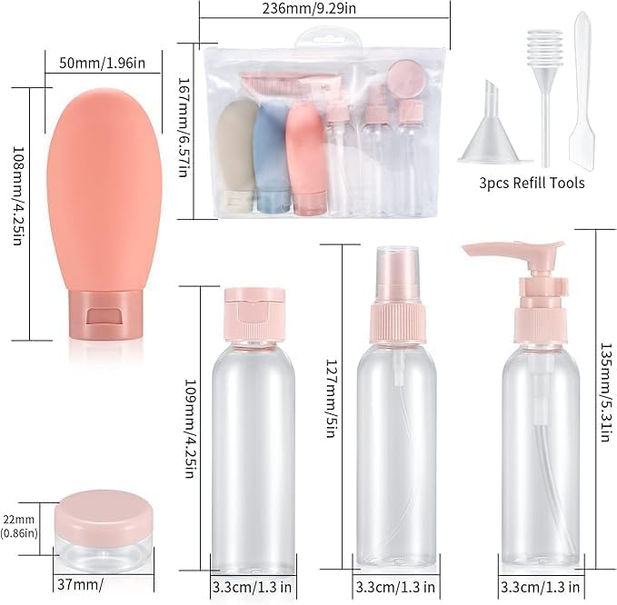 ITUSHA (11 PCS Set) Travel Bottles Kit for Toiletries Organizer Leak Proof Refillable Squeezable Containers Set with Clear Storage Bag for Lotion Shampoo Conditioner Cosmetic Shower Gel Hand Wash - Image 2