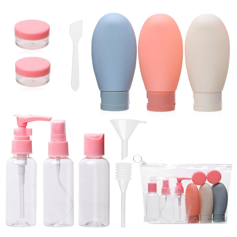 ITUSHA (11 PCS Set) Travel Bottles Kit for Toiletries Organizer Leak Proof Refillable Squeezable Containers Set with Clear Storage Bag for Lotion Shampoo Conditioner Cosmetic Shower Gel Hand Wash - Image 1