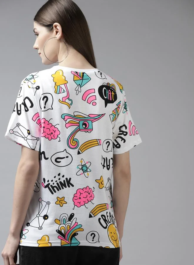 تايك تو تيشيرت قطن أبيض واسع بطبعة جرافيك من ذا دراي ستيت