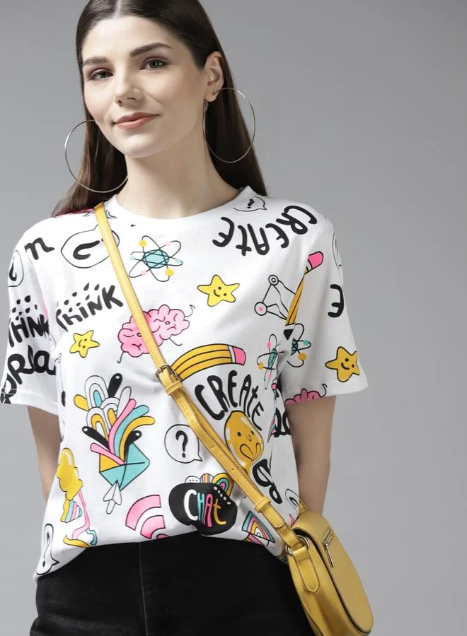 تايك تو تيشيرت قطن أبيض واسع بطبعة جرافيك من ذا دراي ستيت