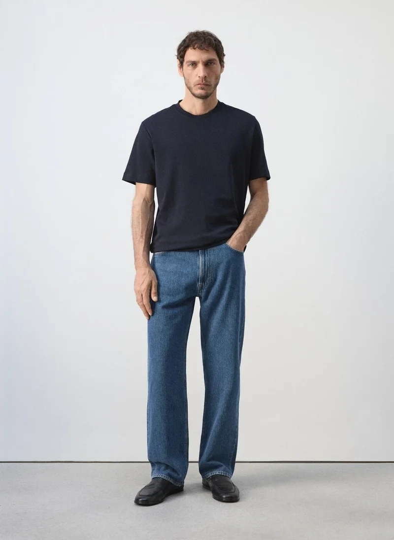 Mango Man 56-NAVY Regular Fit T-Shirt 200Gsm for Men | Best Price UAE