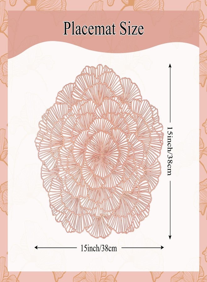 timecity Round Rose Gold Placemats Set of 4 Tablemats Flower Vinyl Place Mats Table Setting Kitchen Table Mats for Dining Table Holiday Wedding Decorative - Image 2
