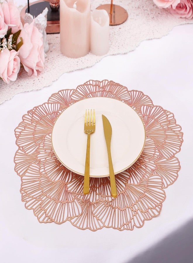 timecity Round Rose Gold Placemats Set of 4 Tablemats Flower Vinyl Place Mats Table Setting Kitchen Table Mats for Dining Table Holiday Wedding Decorative - Image 5