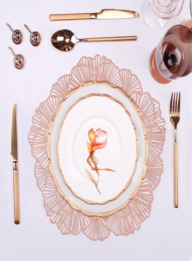 timecity Round Rose Gold Placemats Set of 4 Tablemats Flower Vinyl Place Mats Table Setting Kitchen Table Mats for Dining Table Holiday Wedding Decorative - Image 4