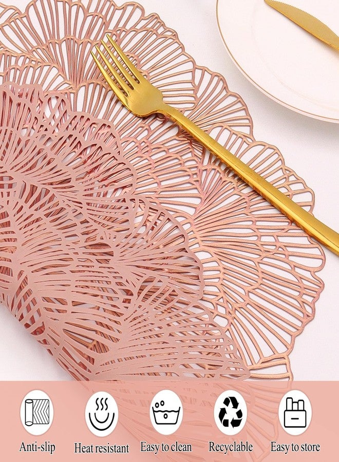 timecity Round Rose Gold Placemats Set of 4 Tablemats Flower Vinyl Place Mats Table Setting Kitchen Table Mats for Dining Table Holiday Wedding Decorative - Image 3