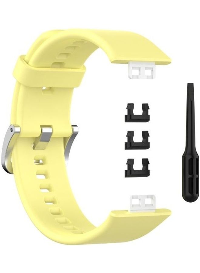 NIBEMINENT Silicone Replacement Wrist Strap Watchband with Stainless Steel Buckle For Huawei Watch Fit Yellow/Silver - Image 1