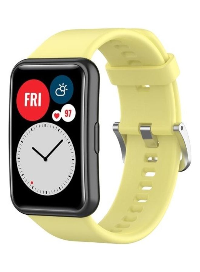 NIBEMINENT Silicone Replacement Wrist Strap Watchband with Stainless Steel Buckle For Huawei Watch Fit Yellow/Silver - Image 4