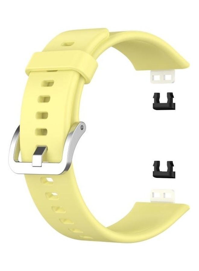 NIBEMINENT Silicone Replacement Wrist Strap Watchband with Stainless Steel Buckle For Huawei Watch Fit Yellow/Silver - Image 3