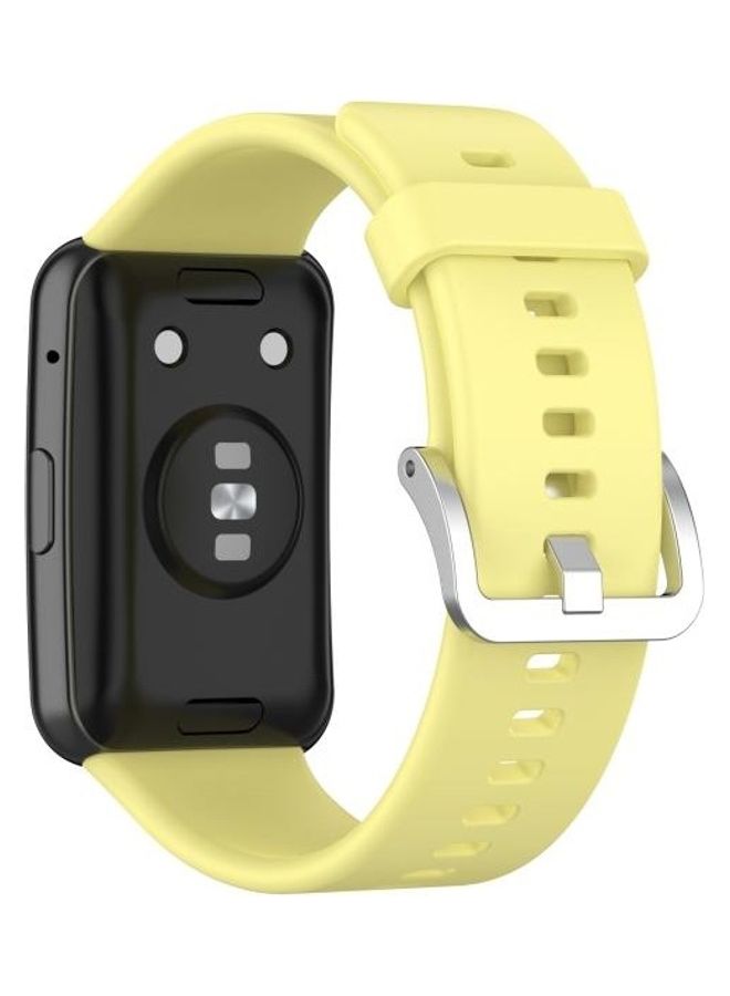 NIBEMINENT Silicone Replacement Wrist Strap Watchband with Stainless Steel Buckle For Huawei Watch Fit Yellow/Silver - Image 5