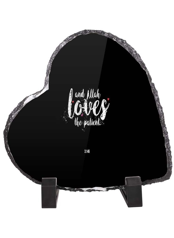 Service Zone Protective Printed White Heart Shape Marble Photo Frame for Table Top And Allah Loves The Patient 